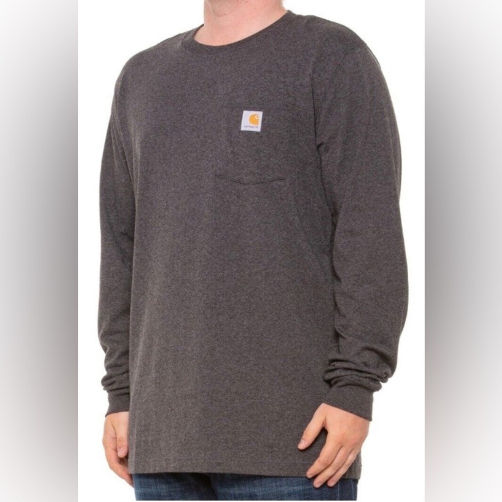 Carhartt Men's Carbon Heather Crew Neck Long Sleeve Tee Shirt - X-Large